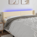 vidaXL Zagłówek do łóżka z LED, kremowy, 203x16x78/88 cm, tkanina