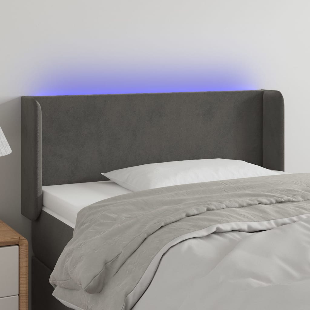 vidaXL Zagłówek do łóżka z LED, ciemnoszary, 83x16x78/88 cm, aksamit