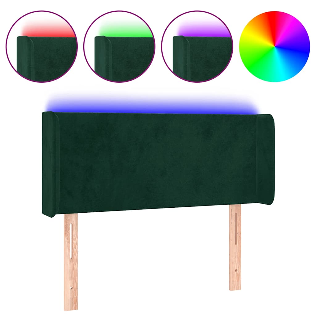 vidaXL Zagłówek do łóżka z LED, ciemnozielony, 83x16x78/88 cm, aksamit