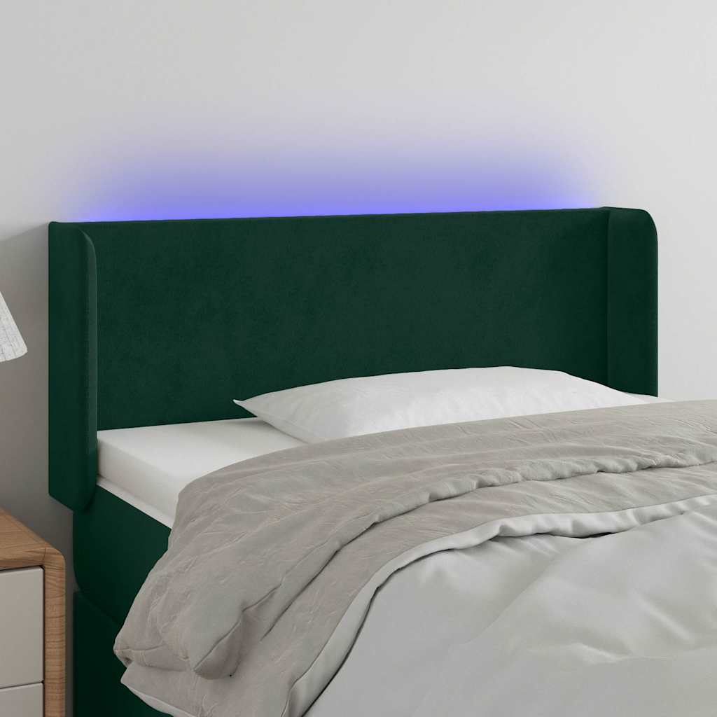 vidaXL Zagłówek do łóżka z LED, ciemnozielony, 83x16x78/88 cm, aksamit