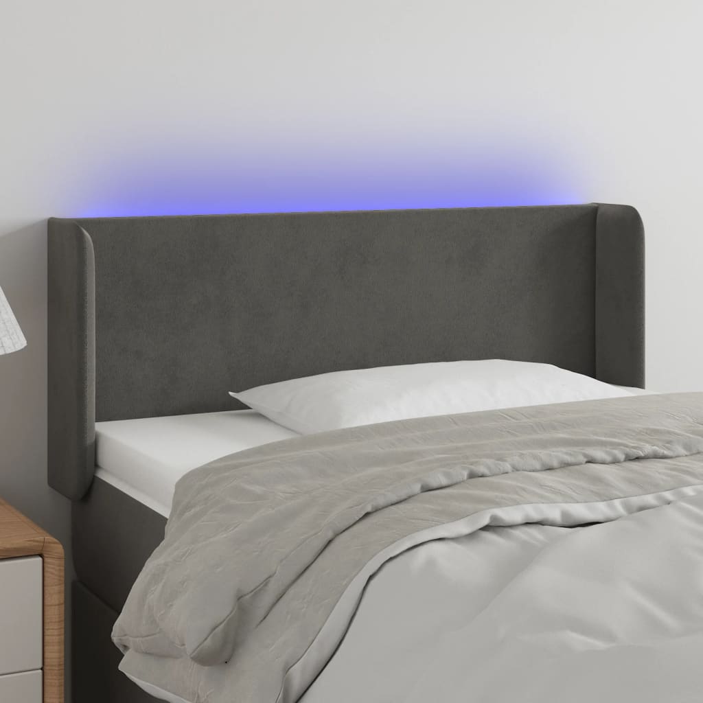 vidaXL Zagłówek do łóżka z LED, ciemnoszary, 93x16x78/88 cm, aksamit