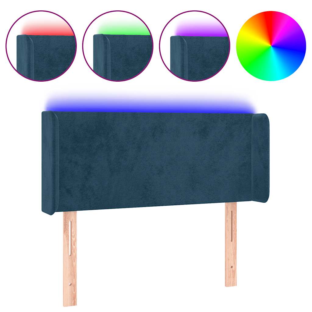 vidaXL Zagłówek do łóżka z LED, ciemnoniebieski 93x16x78/88cm, aksamit