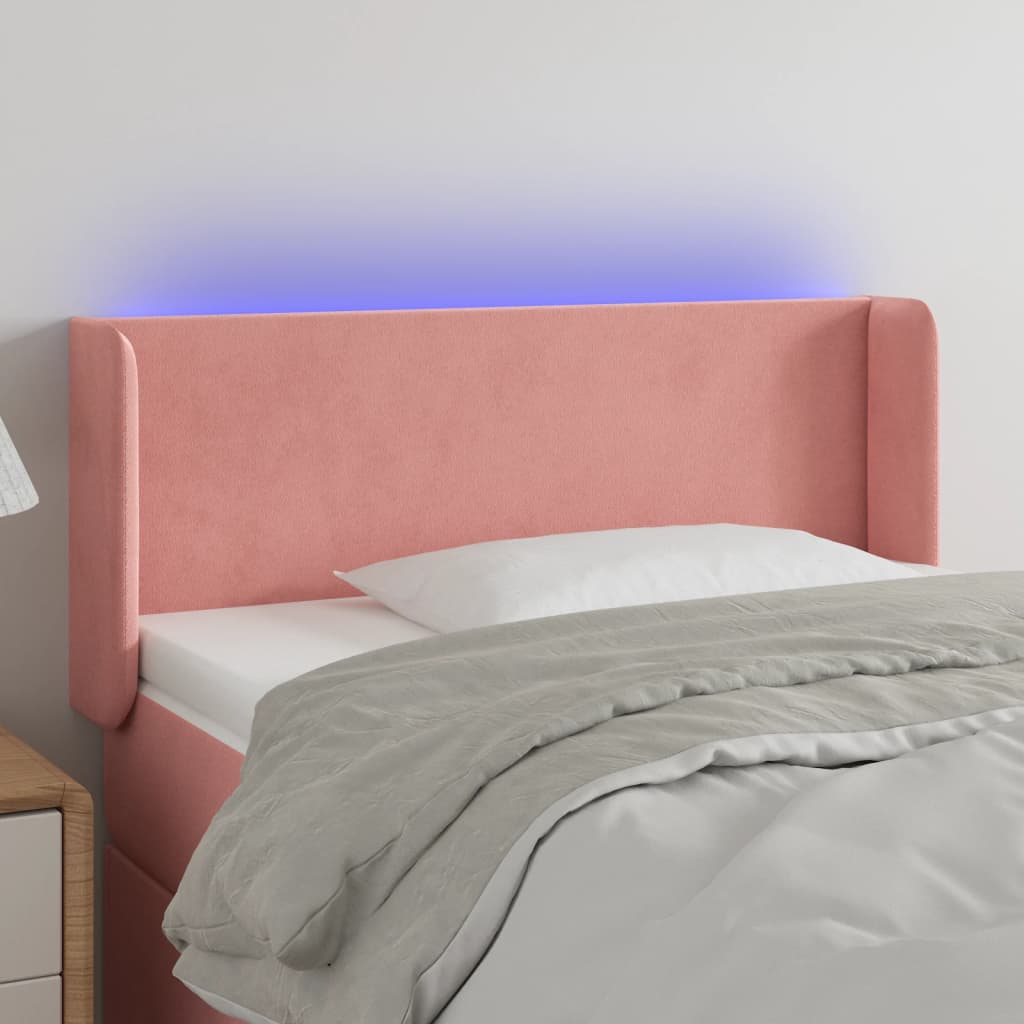 vidaXL Zagłówek do łóżka z LED, różowy, 93x16x78/88 cm, aksamit