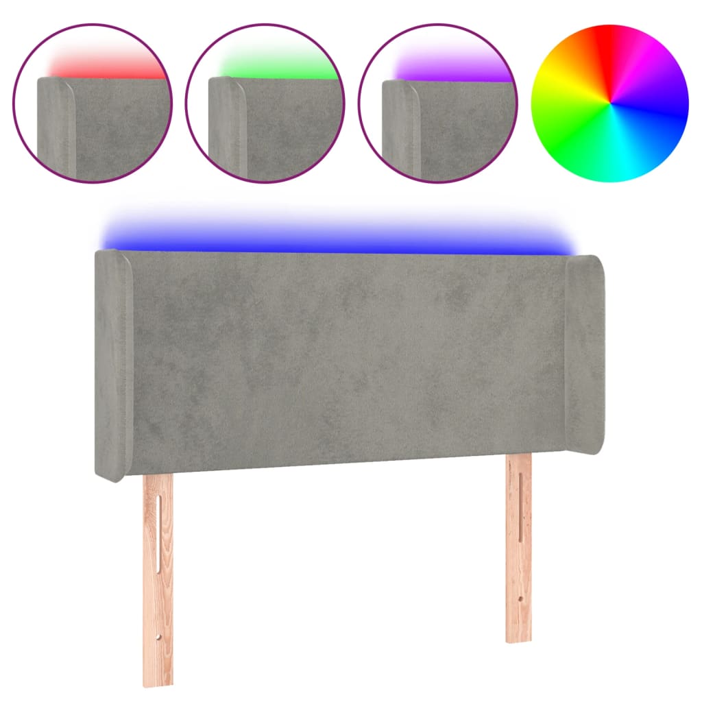 vidaXL Zagłówek do łóżka z LED, jasnoszary, 103x16x78/88 cm, aksamit