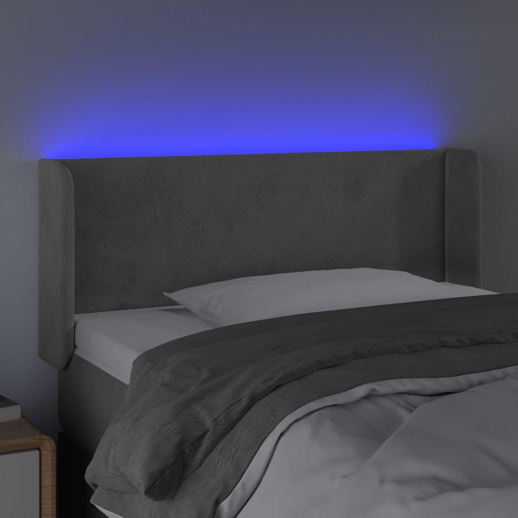 vidaXL Zagłówek do łóżka z LED, jasnoszary, 103x16x78/88 cm, aksamit