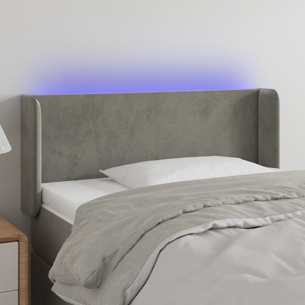 vidaXL Zagłówek do łóżka z LED, jasnoszary, 103x16x78/88 cm, aksamit