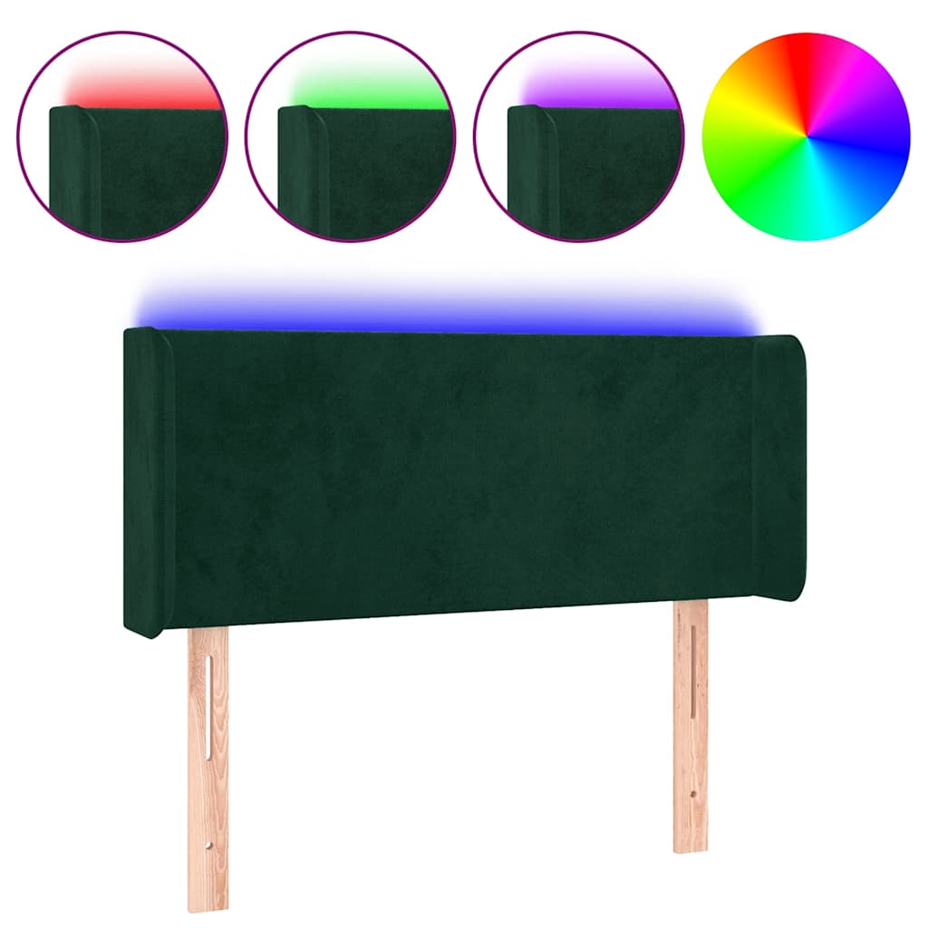 vidaXL Zagłówek do łóżka z LED, ciemnozielony, 103x16x78/88cm, aksamit