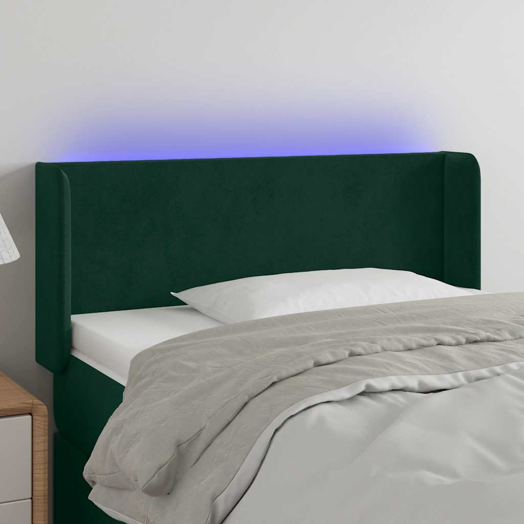 vidaXL Zagłówek do łóżka z LED, ciemnozielony, 103x16x78/88cm, aksamit