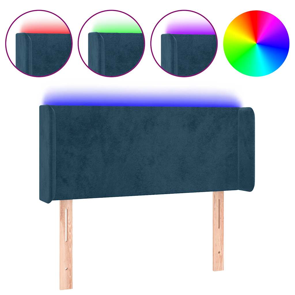 vidaXL Zagłówek do łóżka z LED ciemnoniebieski 103x16x78/88 cm aksamit