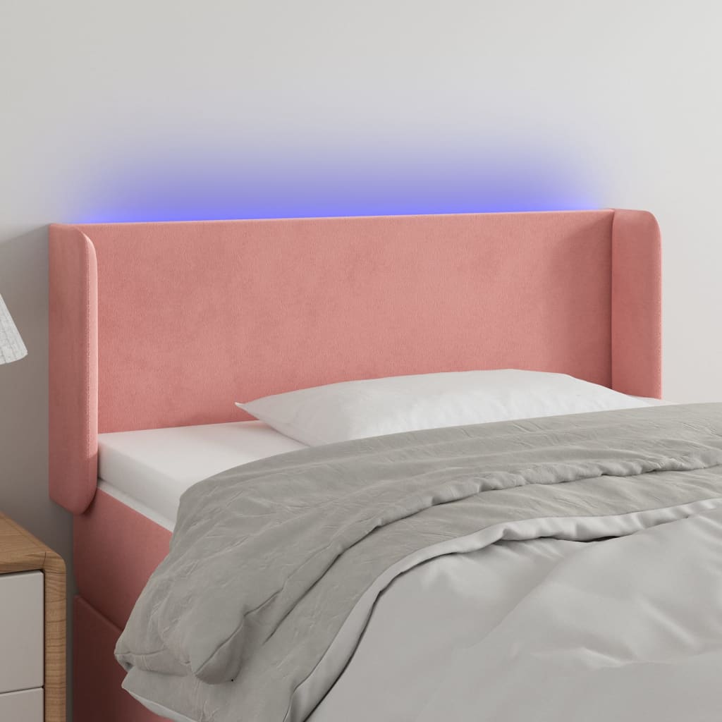 vidaXL Zagłówek do łóżka z LED, różowy, 103x16x78/88 cm, aksamit