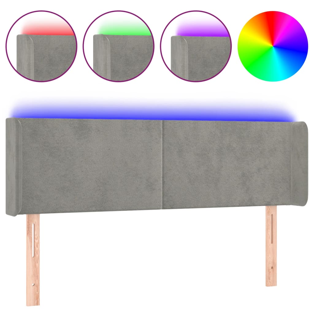 vidaXL Zagłówek do łóżka z LED, jasnoszary, 147x16x78/88 cm, aksamit
