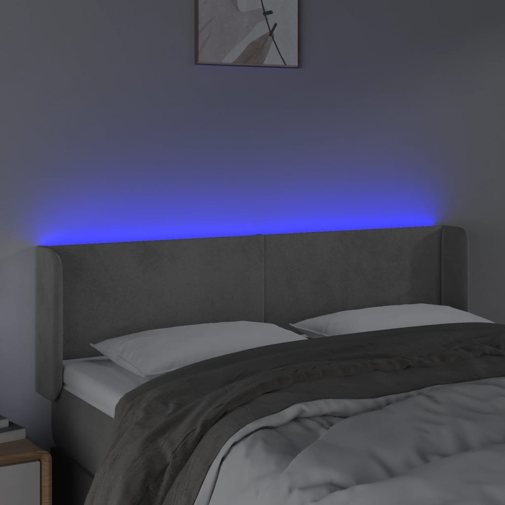 vidaXL Zagłówek do łóżka z LED, jasnoszary, 147x16x78/88 cm, aksamit