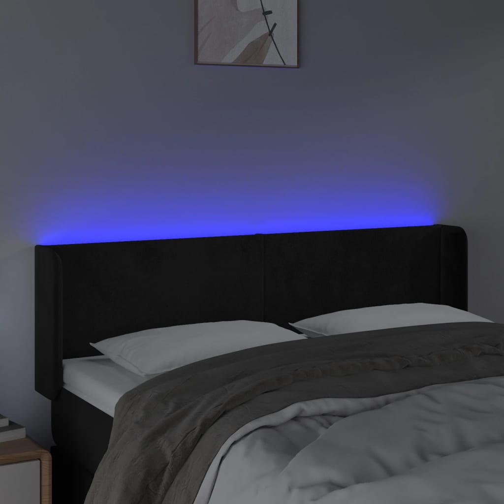 vidaXL Zagłówek do łóżka z LED, czarny, 147x16x78/88 cm, aksamit