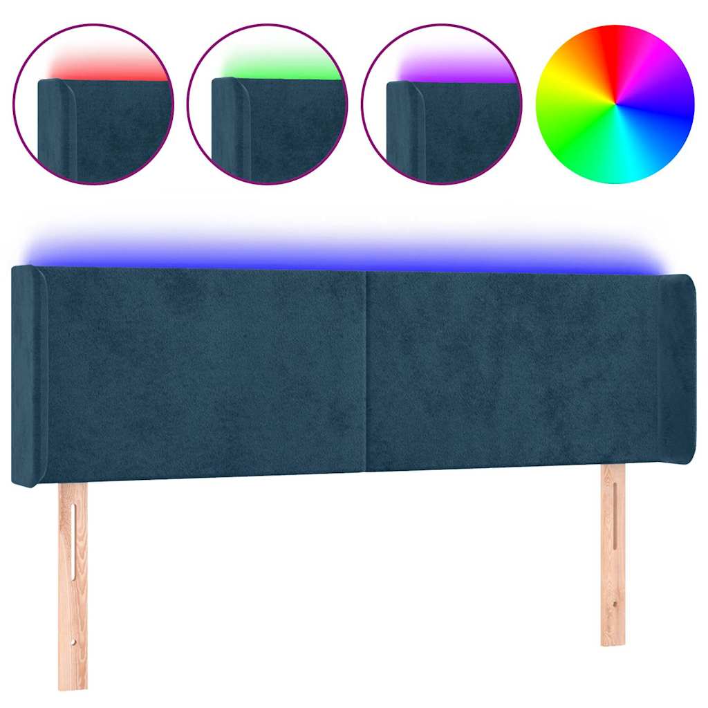 vidaXL Zagłówek do łóżka z LED ciemnoniebieski 147x16x78/88 cm aksamit