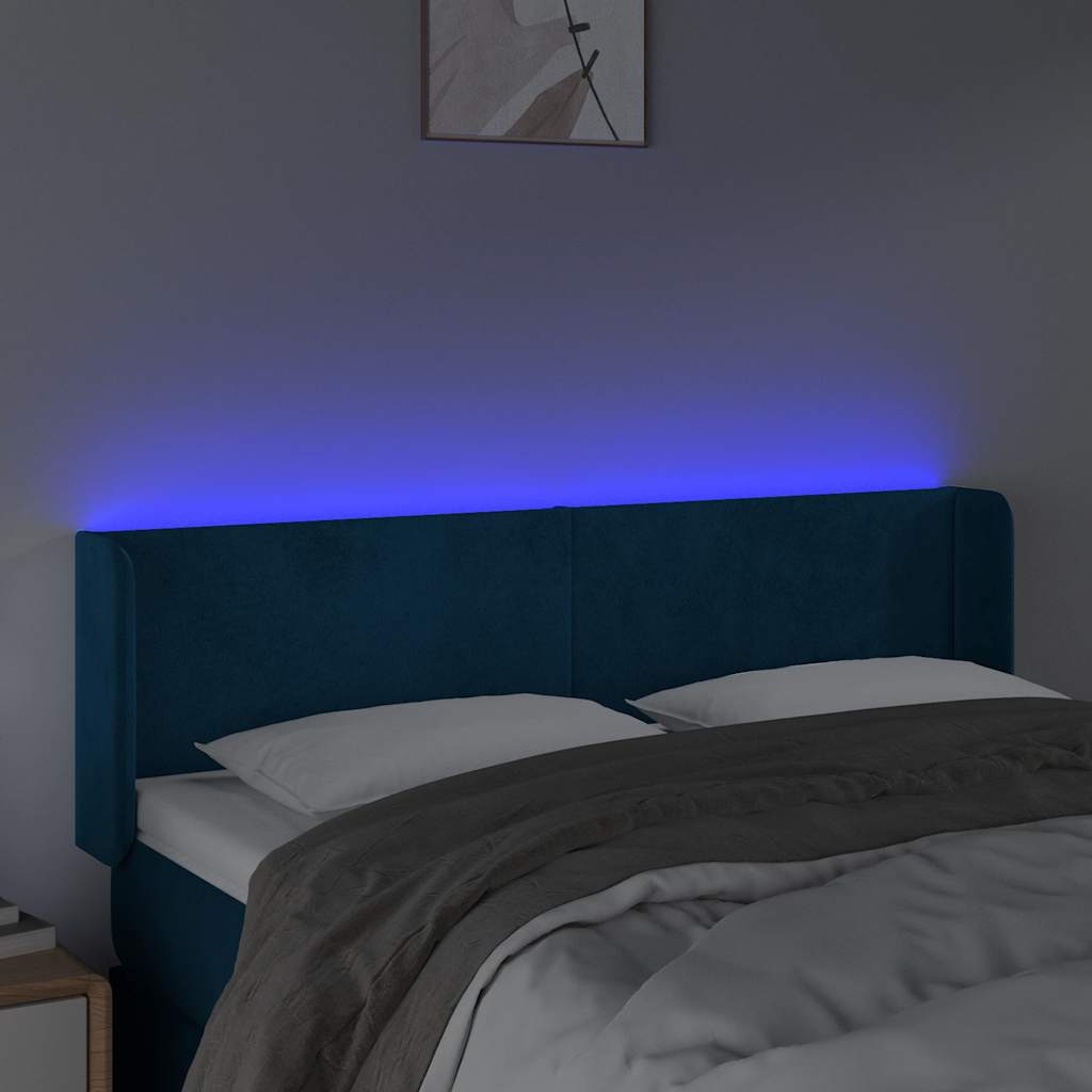 vidaXL Zagłówek do łóżka z LED ciemnoniebieski 147x16x78/88 cm aksamit