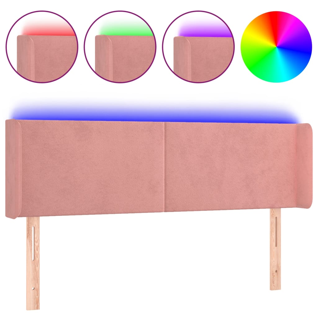 vidaXL Zagłówek do łóżka z LED, różowy, 147x16x78/88 cm, aksamit