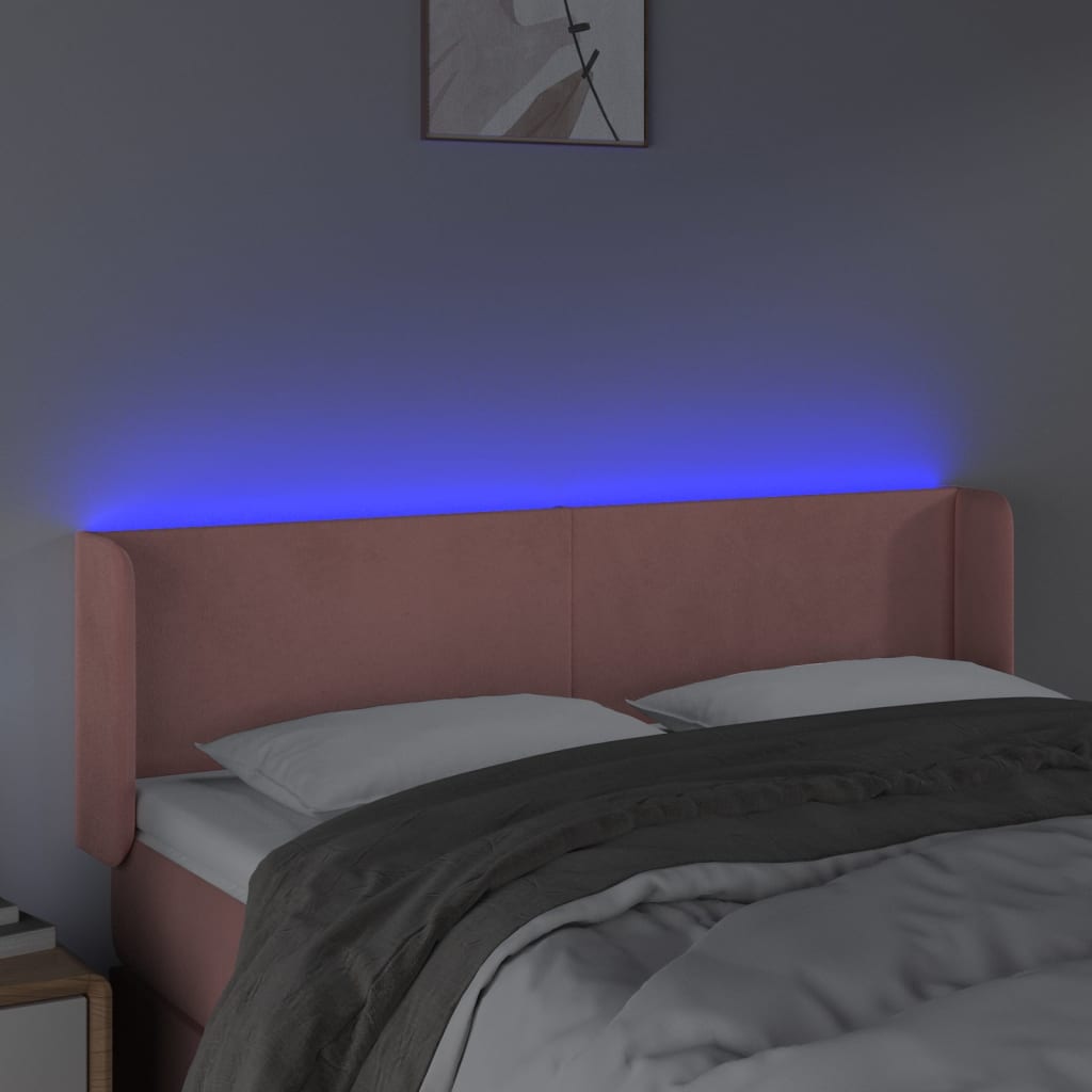 vidaXL Zagłówek do łóżka z LED, różowy, 147x16x78/88 cm, aksamit