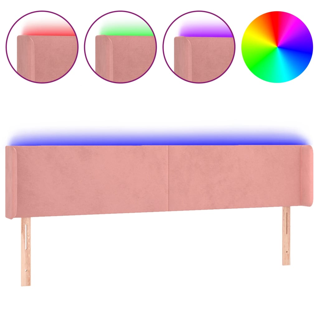 vidaXL Zagłówek do łóżka z LED, różowy, 163x16x78/88 cm, aksamit