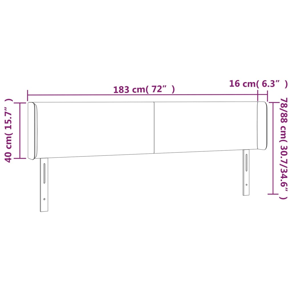 vidaXL Zagłówek do łóżka z LED, jasnoszary, 183x16x78/88 cm, aksamit