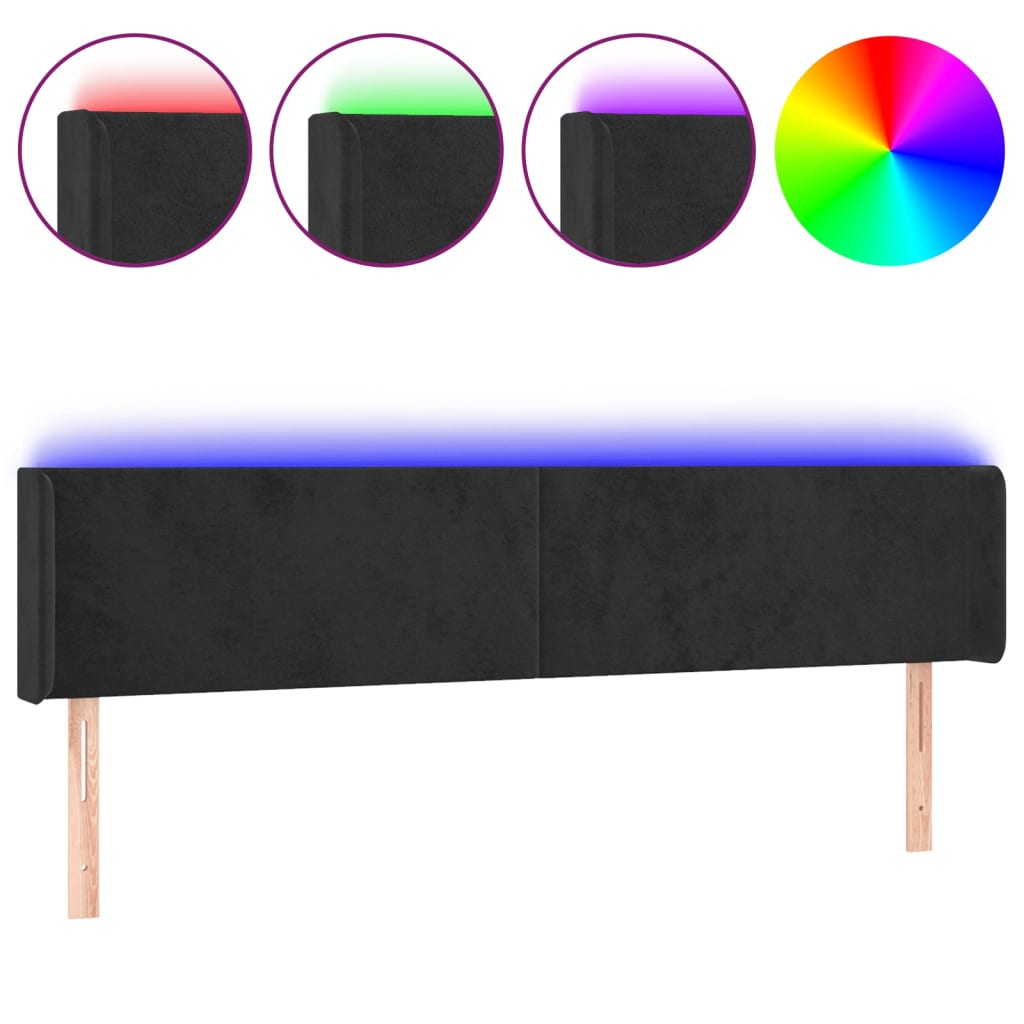 vidaXL Zagłówek do łóżka z LED, czarny, 183x16x78/88 cm, aksamit