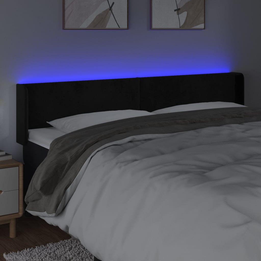 vidaXL Zagłówek do łóżka z LED, czarny, 183x16x78/88 cm, aksamit
