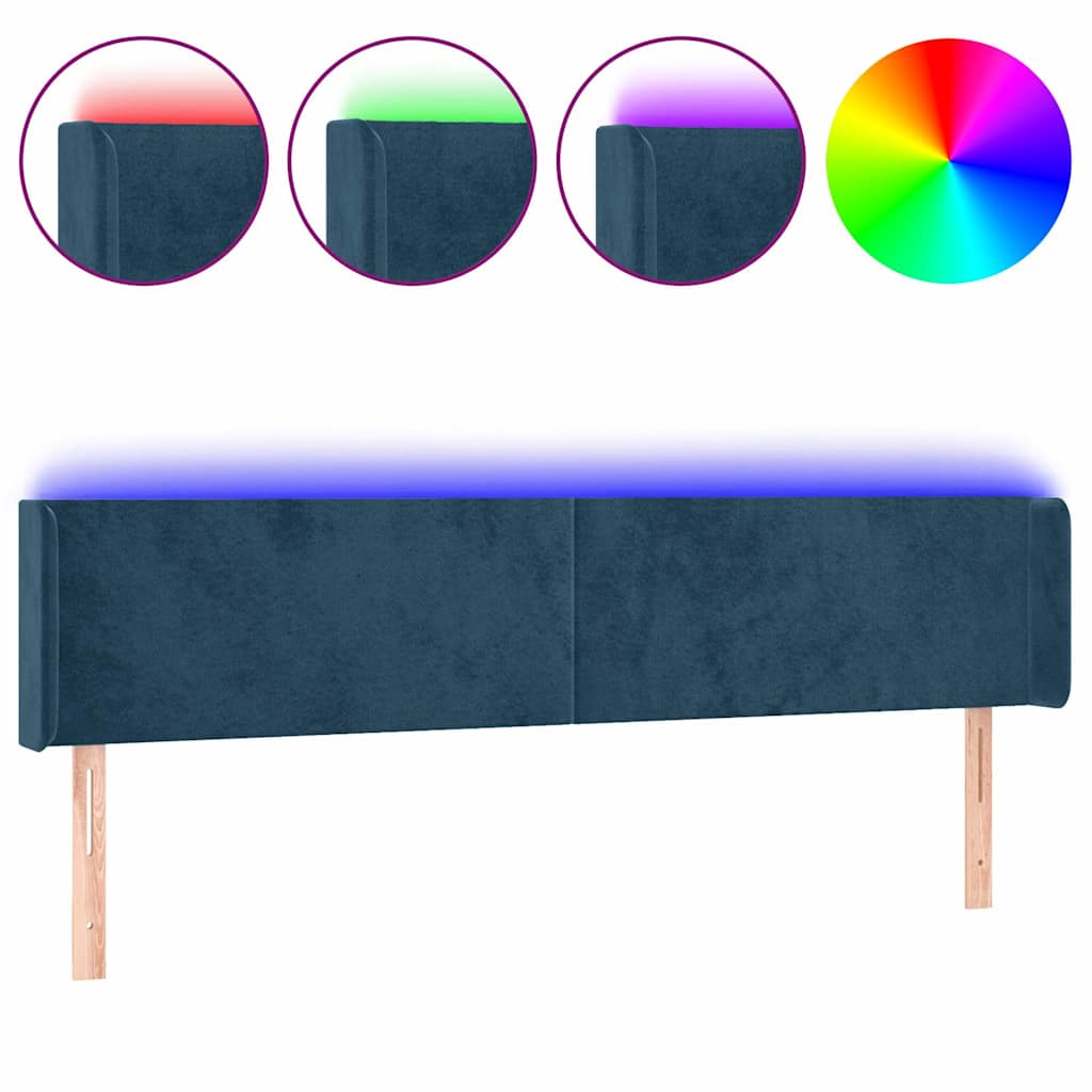 vidaXL Zagłówek do łóżka z LED ciemnoniebieski 183x16x78/88 cm aksamit