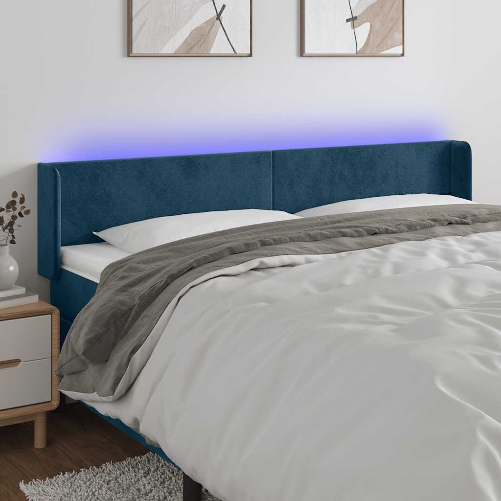 vidaXL Zagłówek do łóżka z LED ciemnoniebieski 183x16x78/88 cm aksamit
