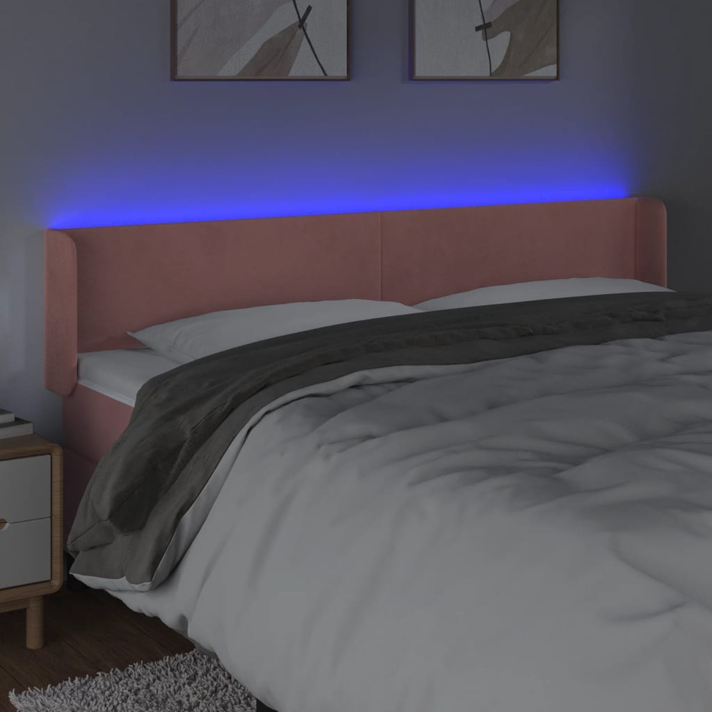 vidaXL Zagłówek do łóżka z LED, różowy, 183x16x78/88 cm, aksamit