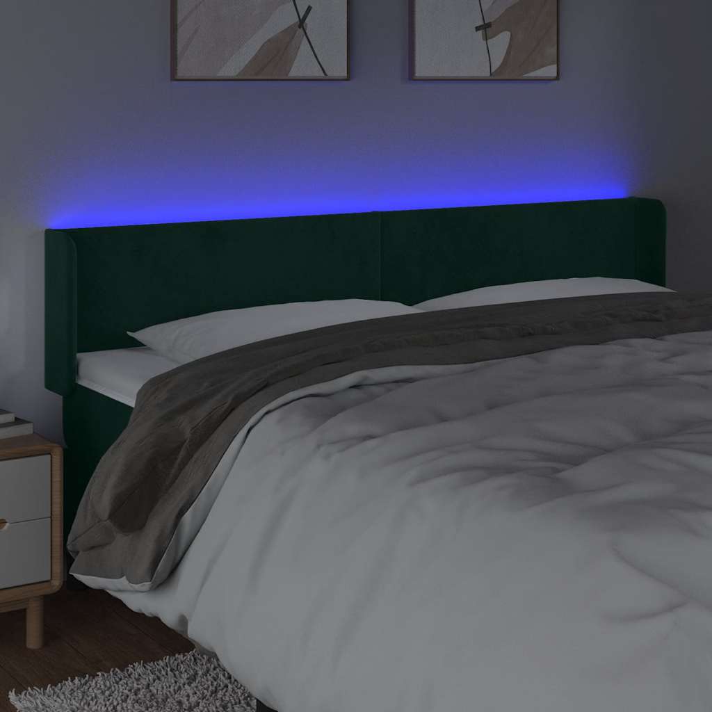 vidaXL Zagłówek do łóżka z LED, ciemnozielony, 203x16x78/88cm, aksamit