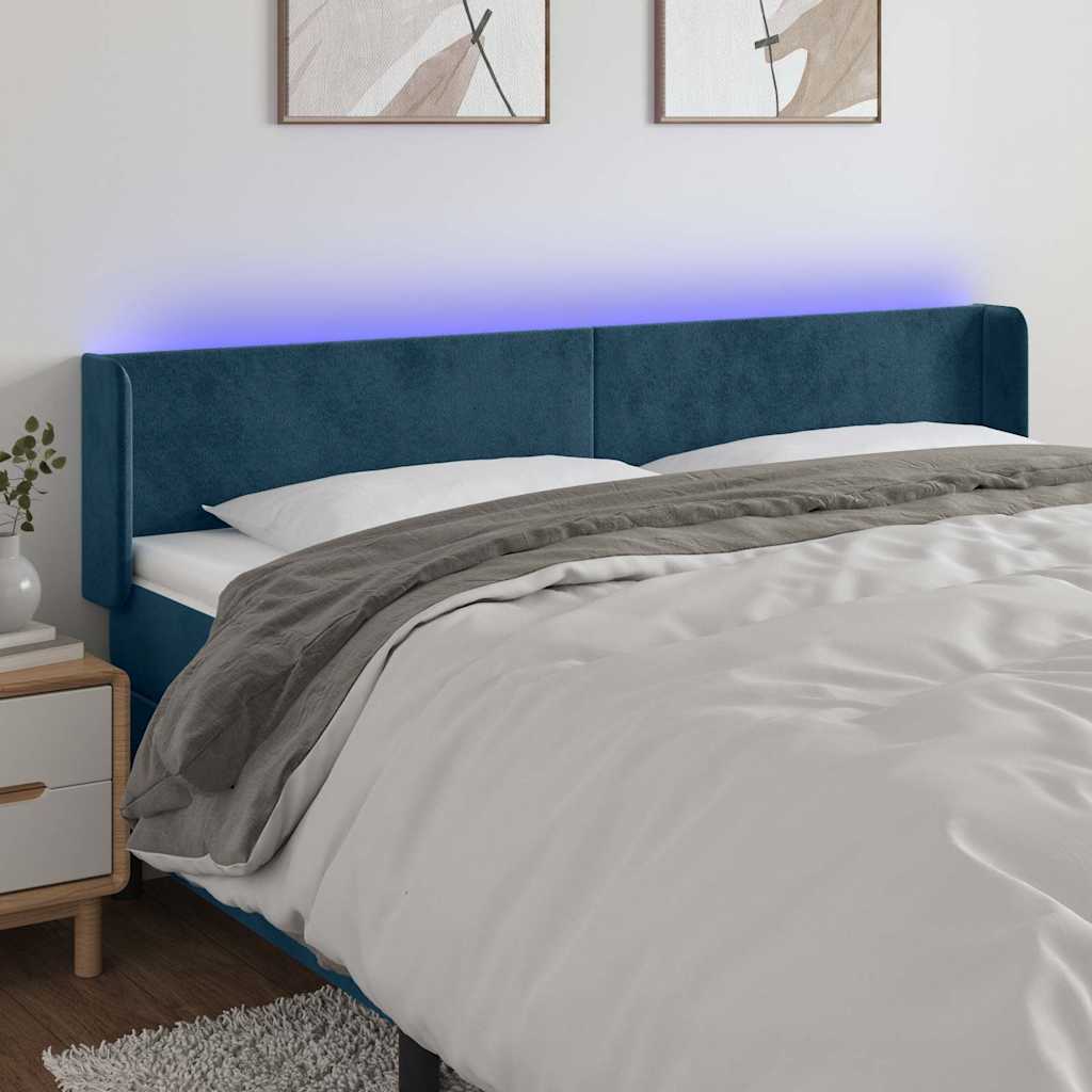 vidaXL Zagłówek do łóżka z LED ciemnoniebieski 203x16x78/88 cm aksamit