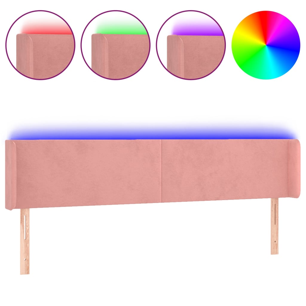 vidaXL Zagłówek do łóżka z LED, różowy, 203x16x78/88 cm, aksamit
