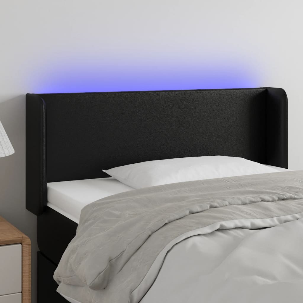 vidaXL Zagłówek do łóżka z LED, czarny, 83x16x78/88 cm, sztuczna skóra