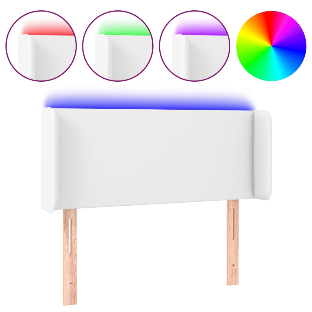 vidaXL Zagłówek do łóżka z LED, biały, 83x16x78/88 cm, sztuczna skóra