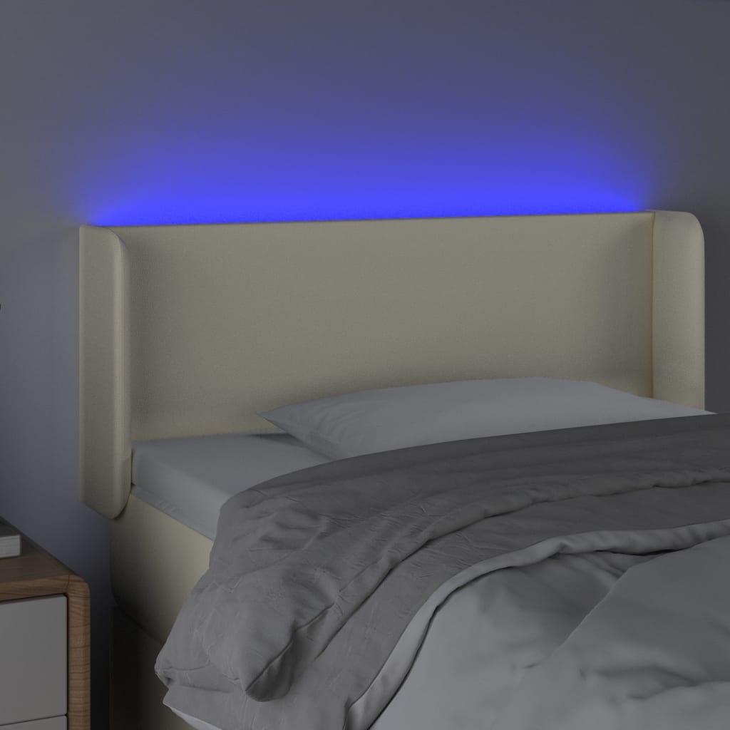 vidaXL Zagłówek do łóżka z LED, kremowy, 83x16x78/88cm, sztuczna skóra