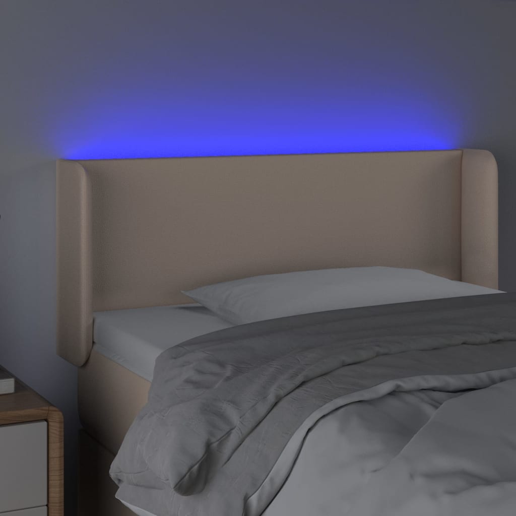 vidaXL Zagłówek do łóżka z LED, cappuccino, 93x16x78/88 cm, ekoskóra