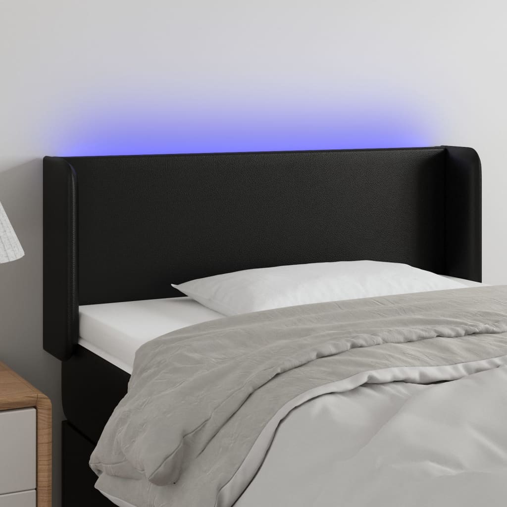 vidaXL Zagłówek do łóżka z LED, czarny, 103x16x78/88cm, sztuczna skóra