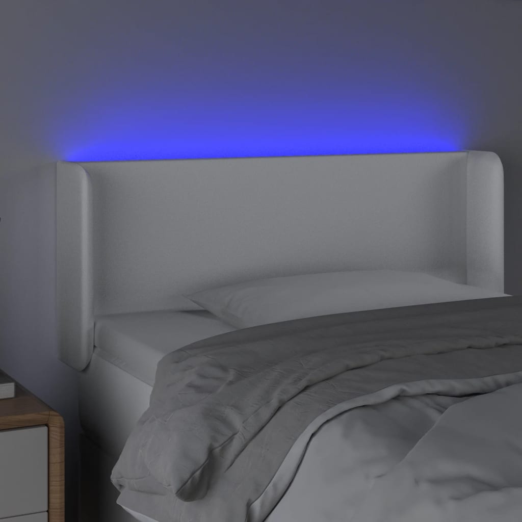 vidaXL Zagłówek do łóżka z LED, biały, 103x16x78/88 cm, sztuczna skóra