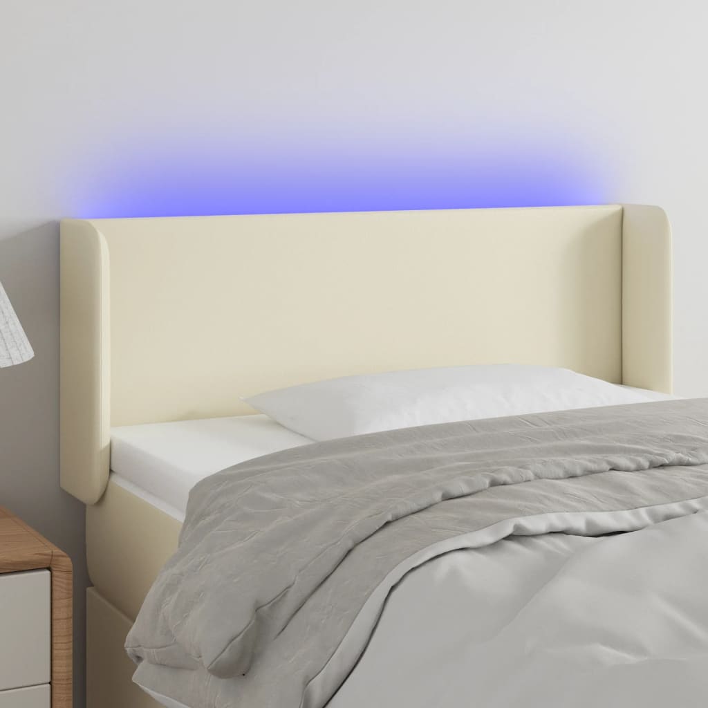 vidaXL Zagłówek do łóżka z LED, kremowy, 103x16x78/88cm sztuczna skóra