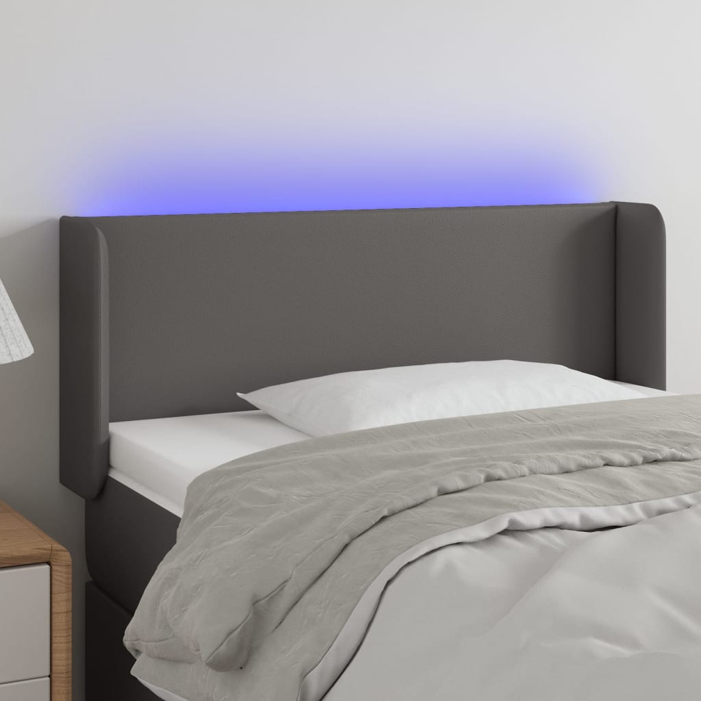 vidaXL Zagłówek do łóżka z LED, szary, 103x16x78/88 cm sztuczna skóra