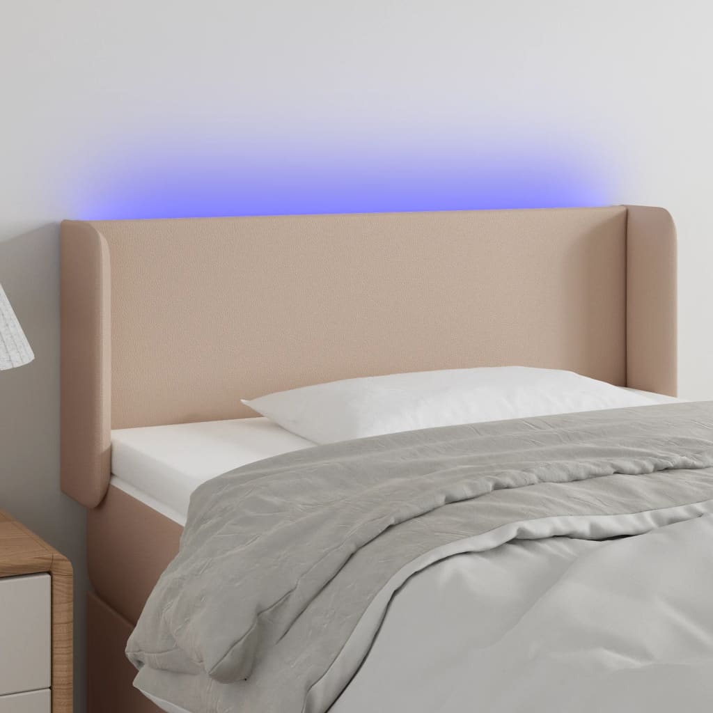 vidaXL Zagłówek do łóżka z LED, cappuccino, 103x16x78/88 cm, ekoskóra