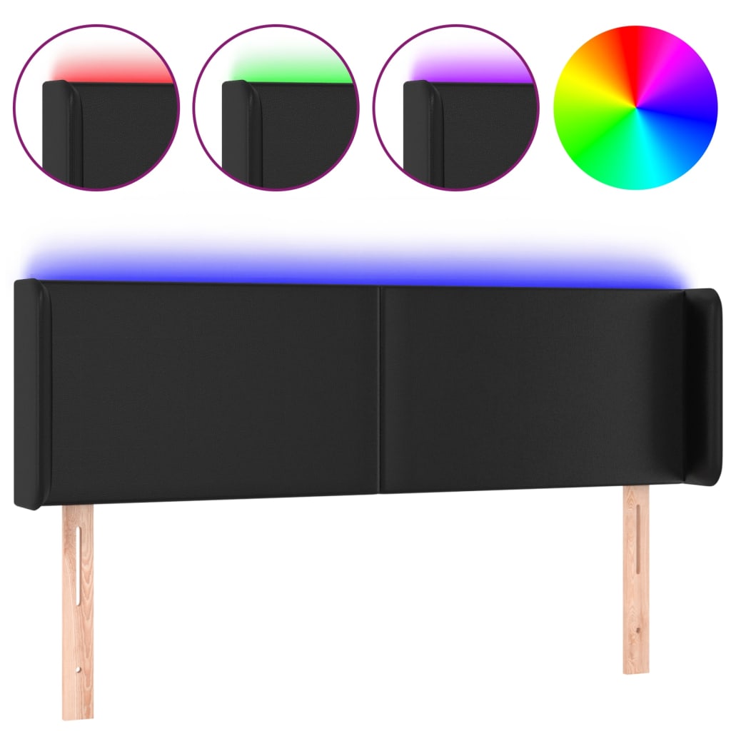vidaXL Zagłówek do łóżka z LED, czarny, 147x16x78/88cm, sztuczna skóra