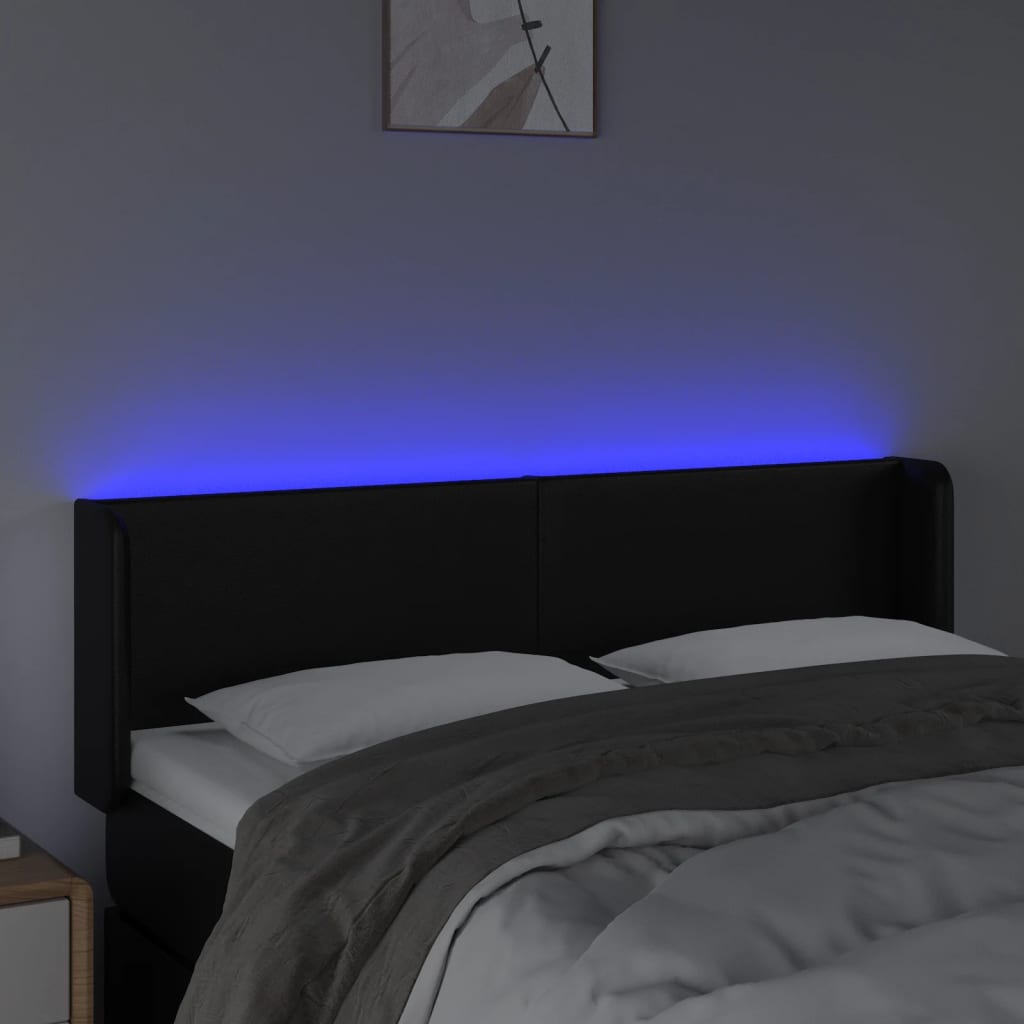 vidaXL Zagłówek do łóżka z LED, czarny, 147x16x78/88cm, sztuczna skóra
