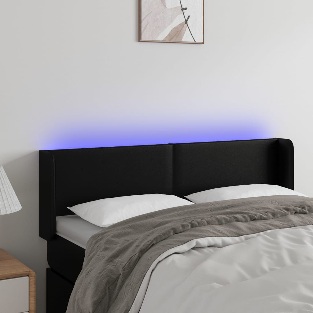 vidaXL Zagłówek do łóżka z LED, czarny, 147x16x78/88cm, sztuczna skóra