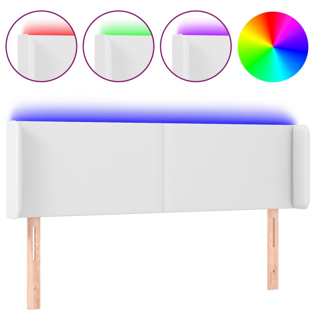 vidaXL Zagłówek do łóżka z LED, biały, 147x16x78/88 cm, sztuczna skóra
