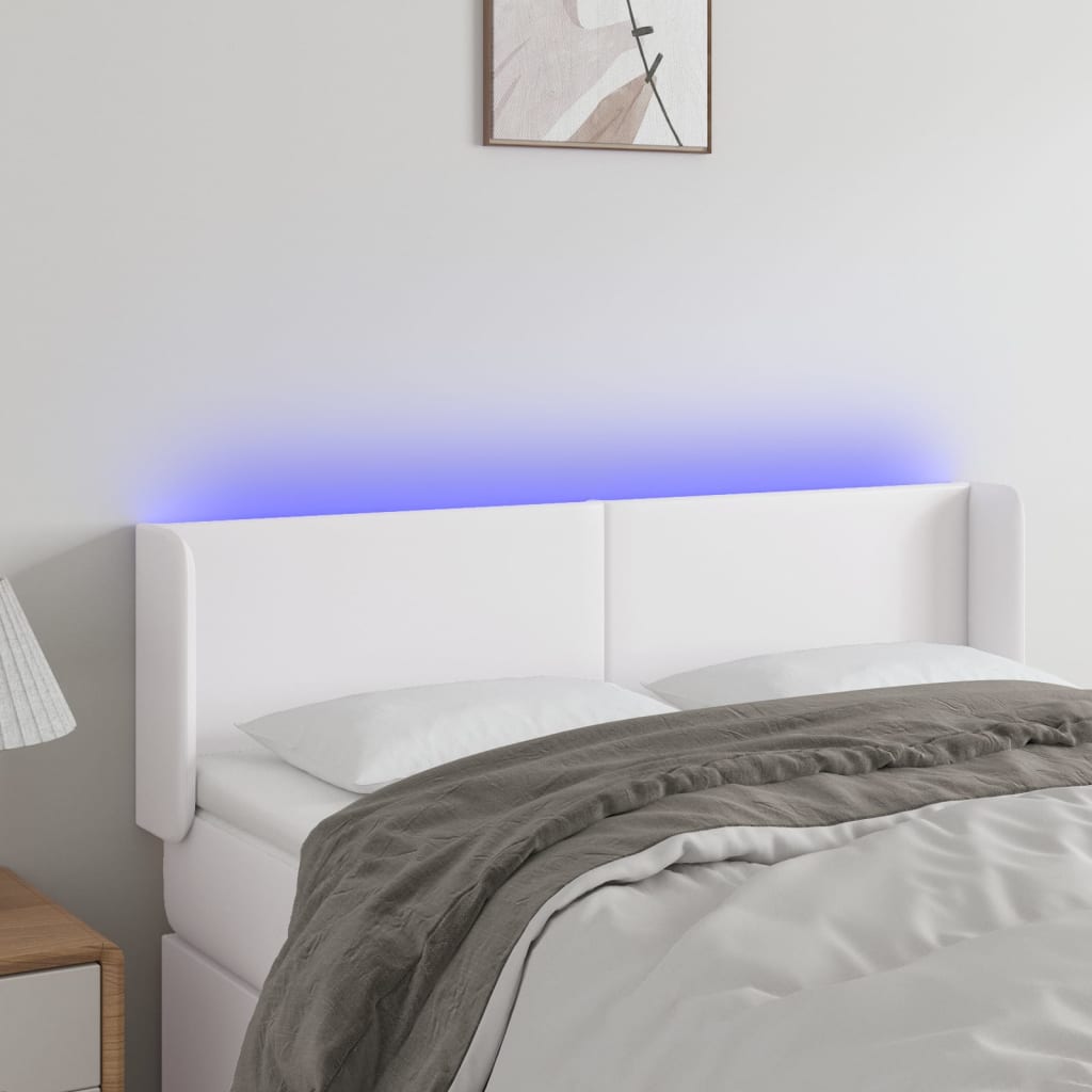 vidaXL Zagłówek do łóżka z LED, biały, 147x16x78/88 cm, sztuczna skóra