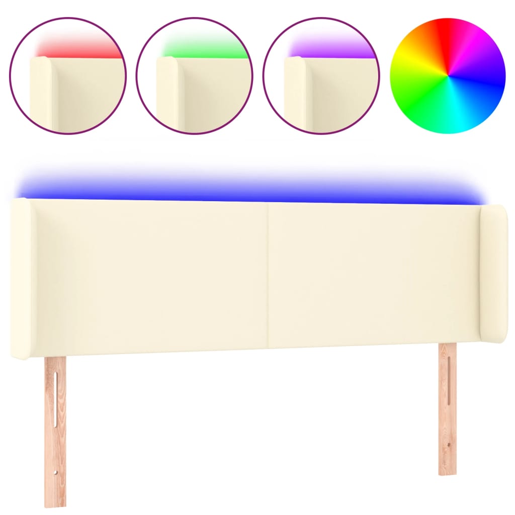 vidaXL Zagłówek do łóżka z LED, kremowy, 147x16x78/88cm sztuczna skóra