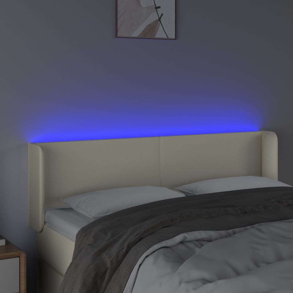 vidaXL Zagłówek do łóżka z LED, kremowy, 147x16x78/88cm sztuczna skóra