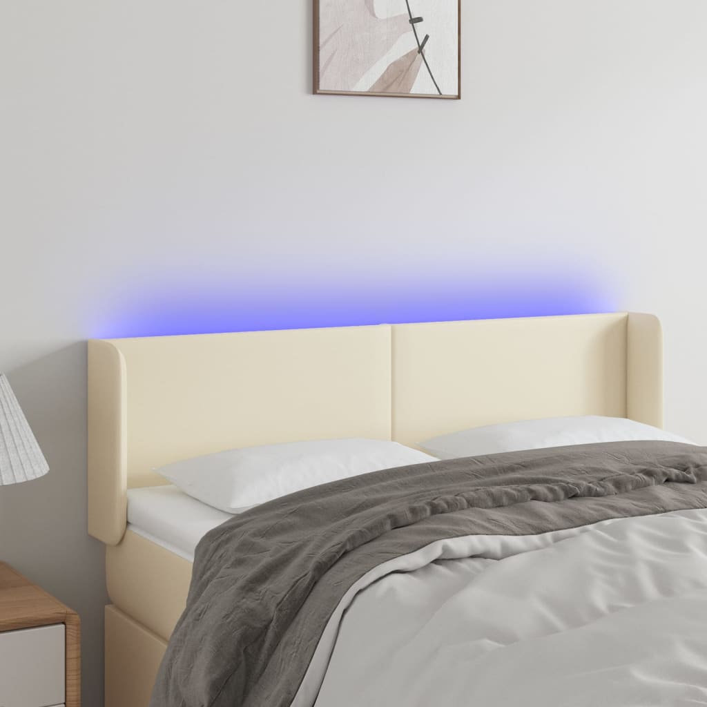 vidaXL Zagłówek do łóżka z LED, kremowy, 147x16x78/88cm sztuczna skóra
