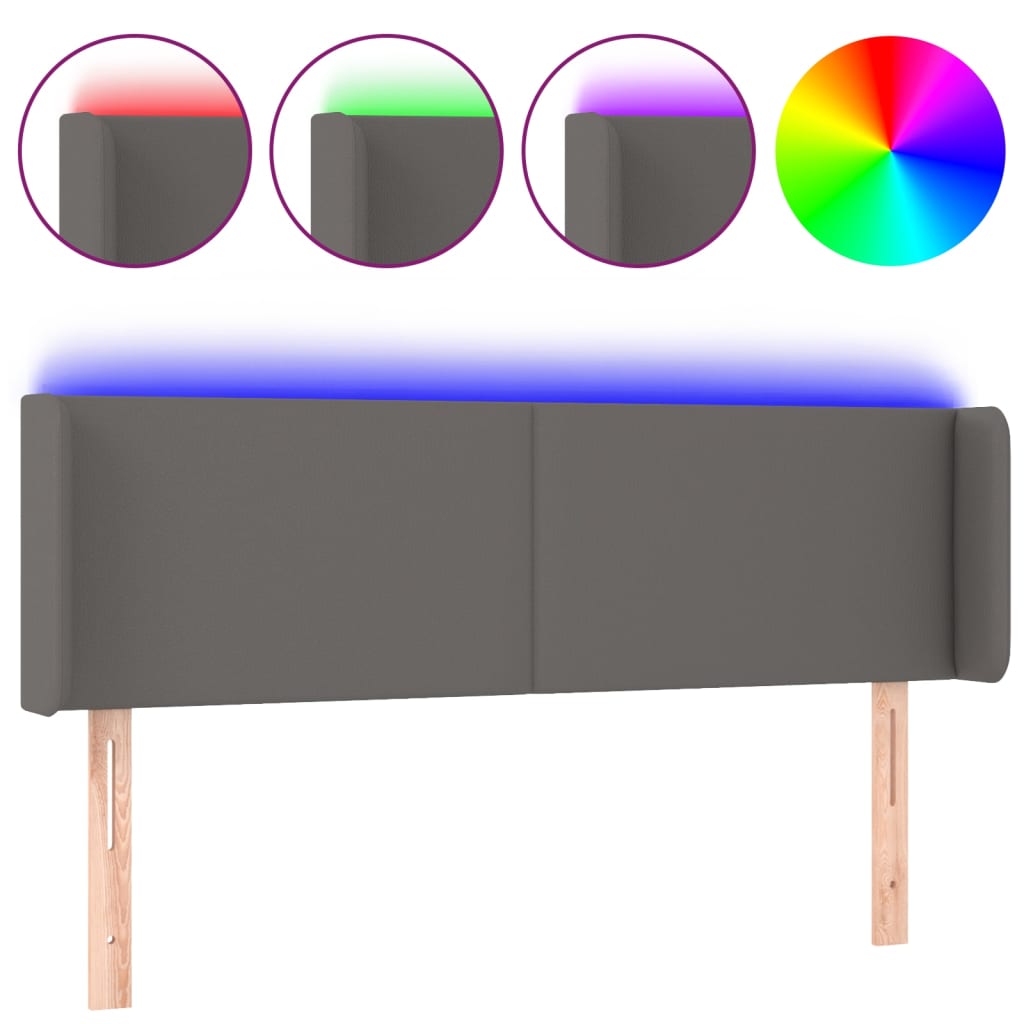 vidaXL Zagłówek do łóżka z LED, szary, 147x16x78/88 cm sztuczna skóra