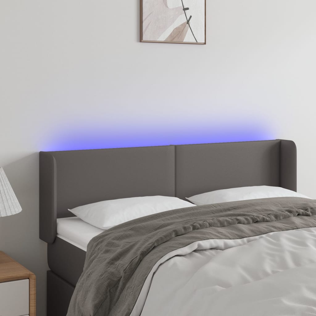 vidaXL Zagłówek do łóżka z LED, szary, 147x16x78/88 cm sztuczna skóra